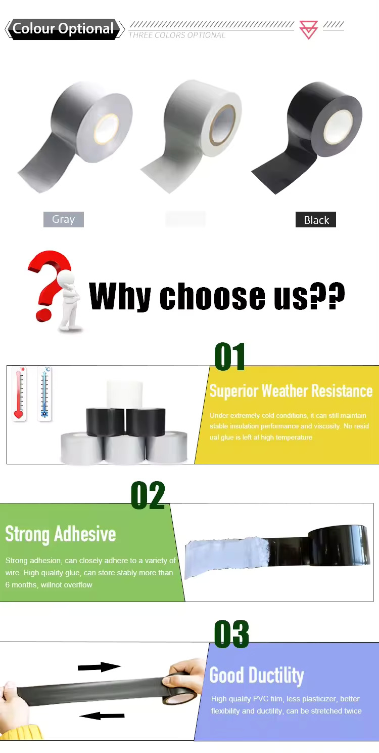 pvc pipe wrapping tape waterproof fireproof air conditioner duct adhesive black strong adhesive