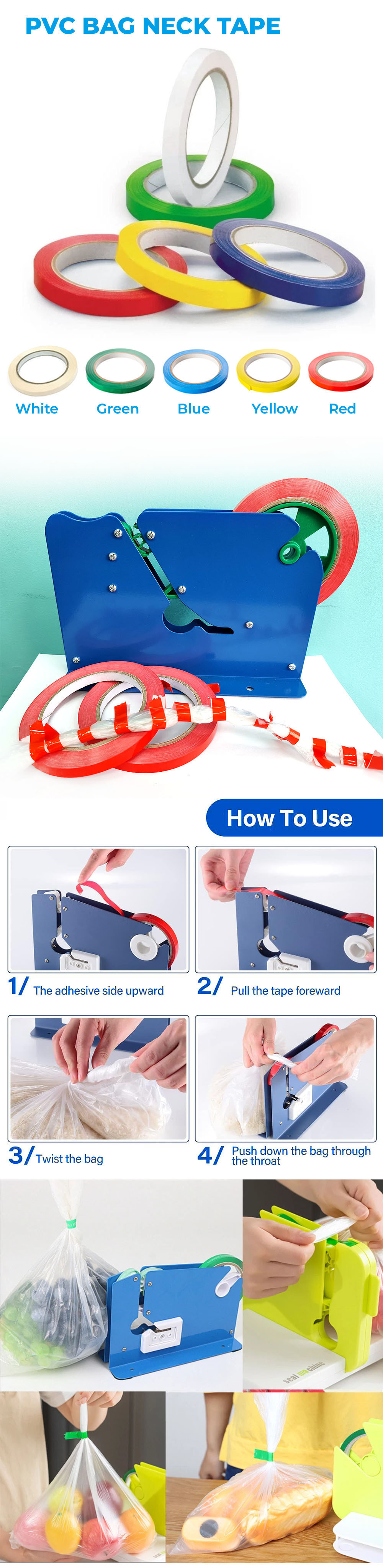 PVC Bag Neck Sealing Tape Vinyl bag neck tape 9mm *66m Plastic / me<x>tal Bag Sealer PVC Bag Neck Sealing Tape Vinyl bag neck tape 9mm *66m Plastic / me<x>tal Bag Sealer