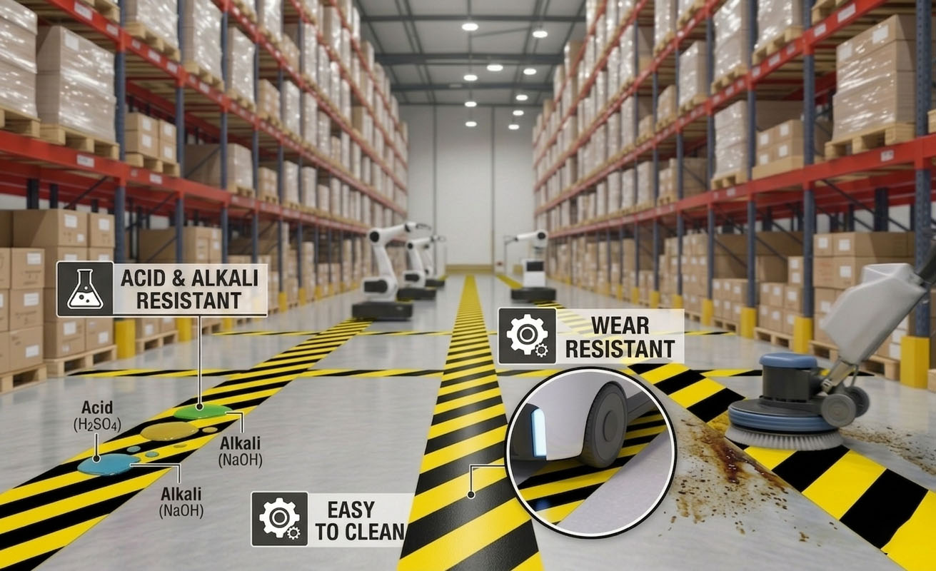 PVC Floor Marking Tape, Safety Black and Yellow Striped, Hazard Tape for Caution and Aisle Marking